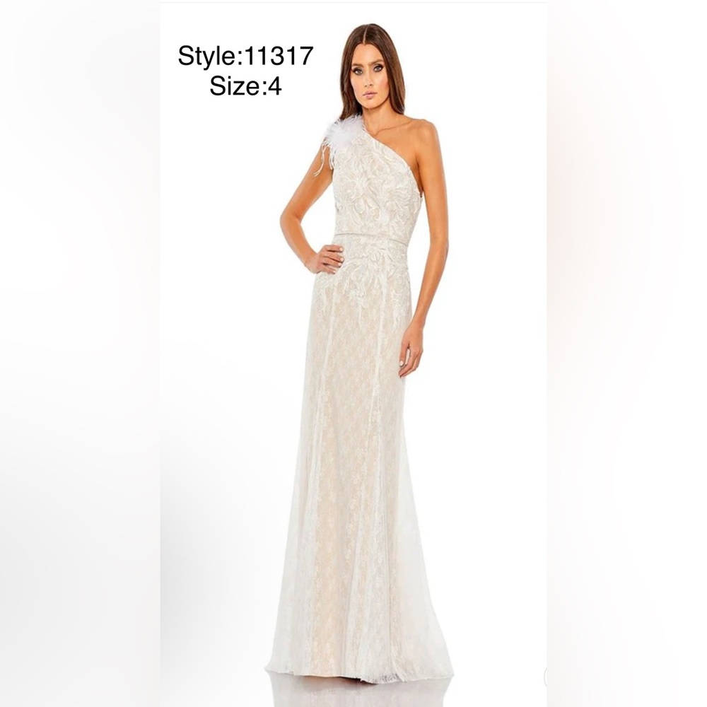 NWT- Mac Duggal White One-Shoulder Lace Dress style 11317